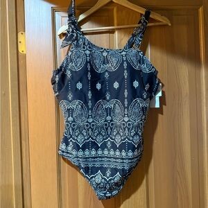 One Piece Swimsuit Plus Size 16W Black White Paisley by Raisins  NWT
